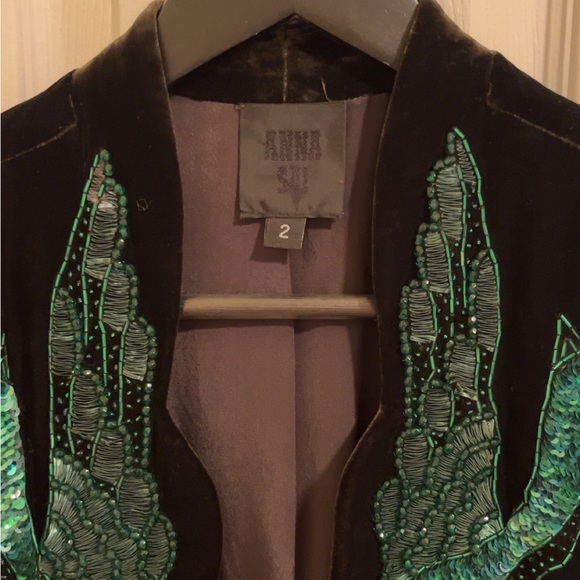 Anna Sui Elegant deep green beaded phoenix velvet jacket - Picture 4 of 8